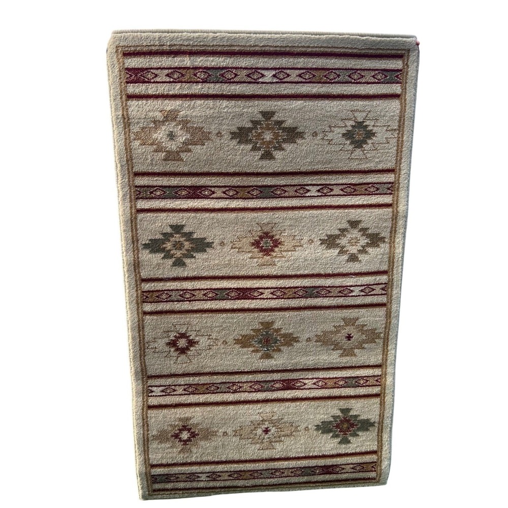 Regal Collection Runner Rug‎ 2x4.5 ft Beige Red Geometric Tribal Pattern Turkey - Picture 2 of 7